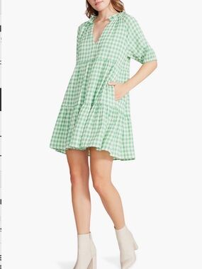 BB Dakota by Steve Madden Green and White Gingham Dress Size XS